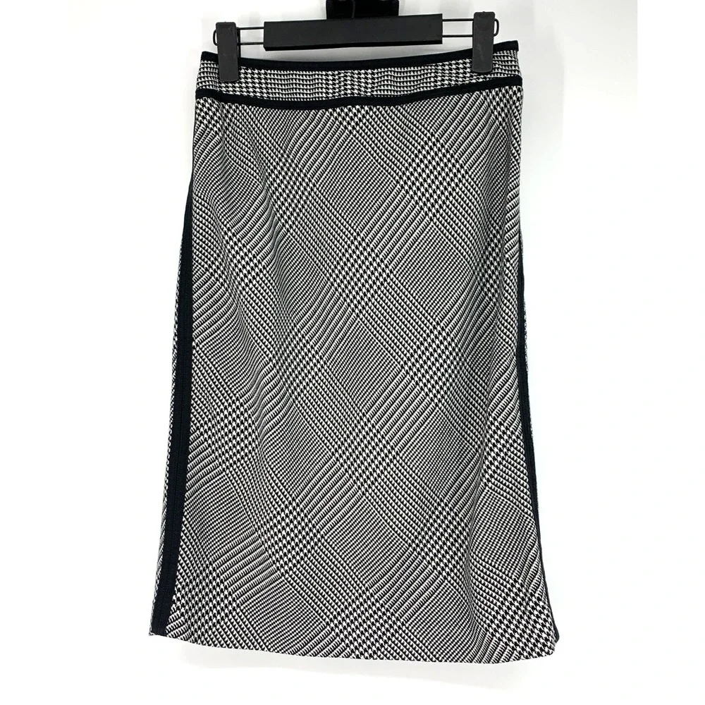 White House Black Market Skirt Size 4 Glen Plaid Pencil Straight Black Trim
